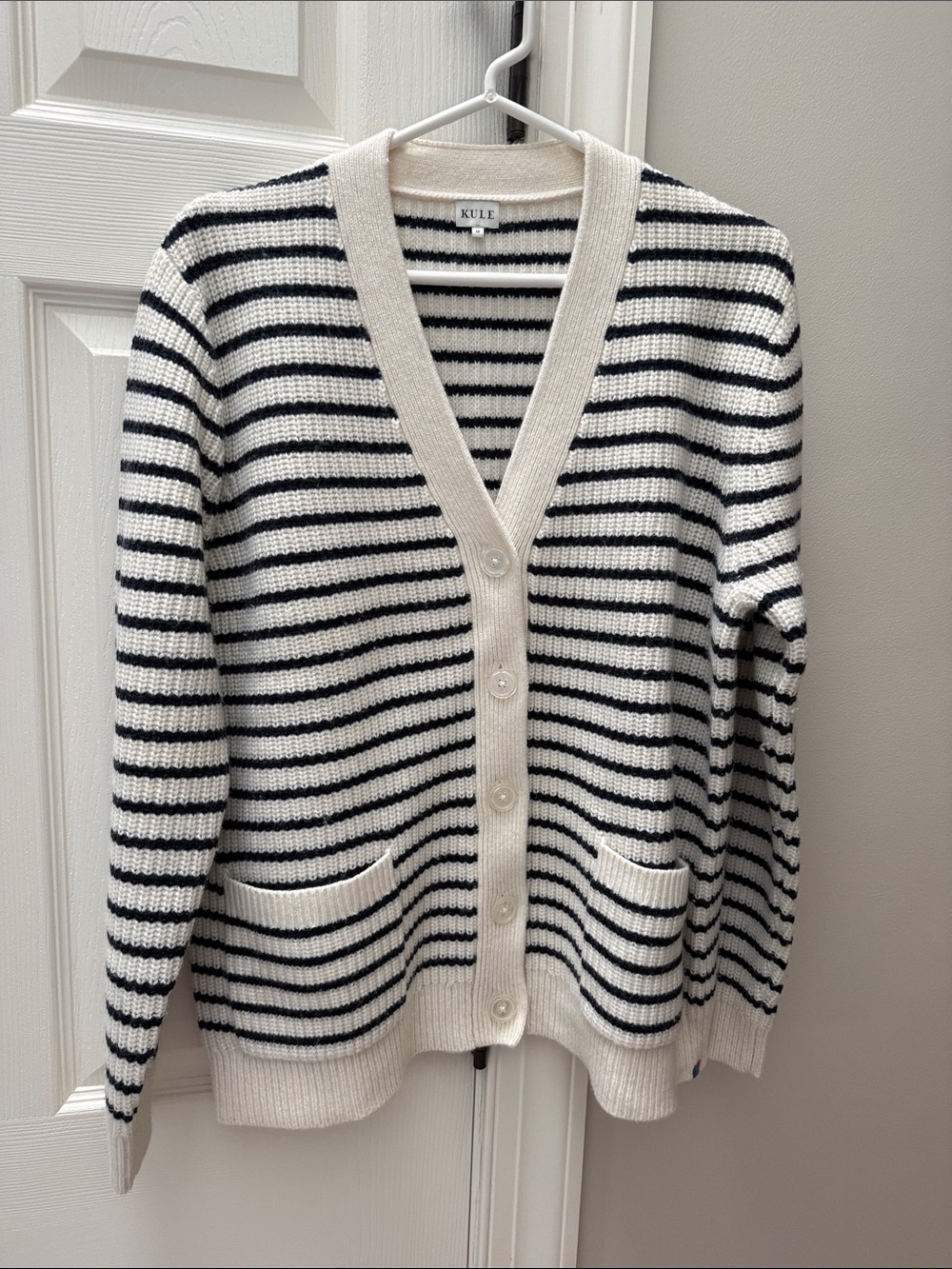 KULE Cream and Black Striped Button-Front Cardigan
